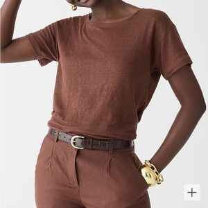 “J Crew” 100% linen tee in roasted coco; size XS; NWOT